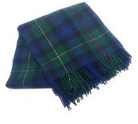 SCOTTISH ESSENCE Smith Modern Tartan Wool Blend Travel Blanket with Fringed Edge, Navy Blue and Green Plaid Pattern, 64 x 76 Inches