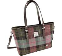 SCOTTISH ESSENCE Women's Harris Tweed Large Tote Bag with Shoulder Strap, Tweed Material, Carry Handle (Muted Green & Purple Tartan)
