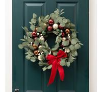 Scottish Everlastings Ltd 40cm Eucalyptus & Bauble Wreath with Velvet Bow in Green Scottish Everlastings Ltd Green