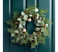 Scottish Everlastings Ltd 45cm Eucalyptus & Bronze Bauble Wreath in Green Scottish Everlastings Ltd Green