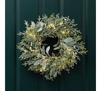 Scottish Everlastings Ltd 45cm Pre-lit Frosted Wreath with Lambs Ear in Green Scottish Everlastings Ltd Green