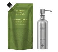 Scottish Fine Soaps Naturals Coriander & Lime Leaf Hand Wash Refill 600ml Pouch & Refillable Aluminium Bottle 500ml with Pump Duo
