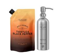 Scottish Fine Soaps Thistle & Black Pepper All In One Wash Refill 1.2ltr Pouch & Refillable Aluminium Bottle 500ml with Pump Duo - 1.2 l
