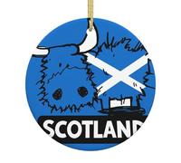 Scottish Flag And Highland Cattle Christmas Tree Ceramic Hanging Round Xmas Ornament Keepsake Holiday Party Home Decoration