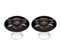 Scottish Flag Highland Cow Funny Round Cabinet Knobs Stainless Steel Drawer Pulls Decorative Door Handles