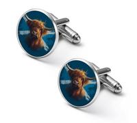 Scottish Flag Highland Cow Mens Classic Cufflinks Custom Shirt Cuff Links Jewelry Accessories for Business Wedding 0.7" 0.8"