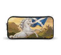 Scottish Flag Uni-Corn Large Capacity Pencil Cases with Zippered Portable Pen Pouch Makeup Bag Office Supplies