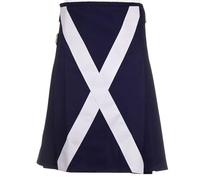 Scottish Flag Utility Kilt Blue Cotton Kilt with St. Andrew’s Cross, Adjustable Straps, 24" Drop (Blue, 46 inches / 117 cm)