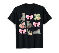 Scottish Fold Cat Coquette Toile Pink Bow Floral Value Graphic T-Shirt, Men, Black, M