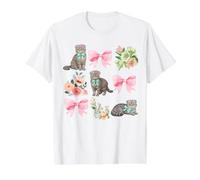 Scottish Fold Cat Coquette Toile Pink Bow Floral Value Graphic T-Shirt, Men, White, S
