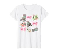 Scottish Fold Cat Coquette Toile Pink Bow Floral Value Graphic T-Shirt, Women, White, XL