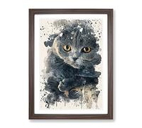 Scottish Fold Cat Modern Fc Framed Print | A3 Walnut Framed Wall Art | Ready to Hang | Modern Animal Picture | Living Room Bedroom Lounge Office