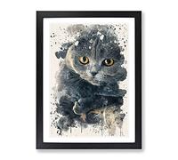 Scottish Fold Cat Modern Fc Framed Print | A4 Black Framed Wall Art | Ready to Hang | Modern Animal Picture | Living Room Bedroom Lounge Office