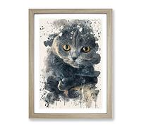 Scottish Fold Cat Modern Fc Framed Print | A4 Oak Framed Wall Art | Ready to Hang | Modern Animal Picture | Living Room Bedroom Lounge Office