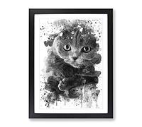 Scottish Fold Cat V4 Modern Framed Print | A4 Black Framed Wall Art | Ready to Hang | Modern Animal Picture | Living Room Bedroom Lounge Office