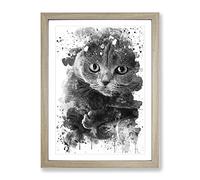 Scottish Fold Cat V4 Modern Framed Print | A4 Oak Framed Wall Art | Ready to Hang | Modern Animal Picture | Living Room Bedroom Lounge Office