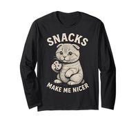 Scottish Fold Snacks Make Me Nicer Cute Cat Humor Long Sleeve T-Shirt