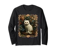 Scottish Fold White Cat in a Vintage Cottage Garden Long Sleeve T-Shirt