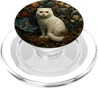 Scottish Fold White Cat in a Vintage Cottage Garden PopSockets PopGrip for MagSafe