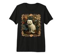 Scottish Fold White Cat in a Vintage Cottage Garden Premium T-Shirt