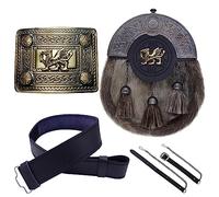 Scottish Full Dress Kilt Sporran Celtic Cantle Antique, Kilt Belt with Buckle Various Style Pewter Solid Celtic Knot, Kilt Belt Leather Plain (Welsh Dragon, Medium)