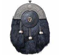 Scottish Full Dress Kilt Sporran - Celtic Cantle Thistle Design, Handcrafted Leather Adjustable Sporran Chain, Ideal for Wedding Dresses Kilt Sporrans for Men (Black - Harp Antique)