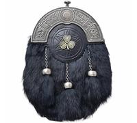 Scottish Full Dress Kilt Sporran - Celtic Cantle Thistle Design, Handcrafted Leather Adjustable Sporran Chain, Ideal for Wedding Dresses Kilt Sporrans for Men (Black - Big Shamrock Antique)