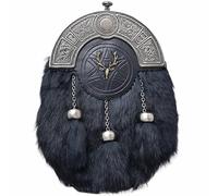 Scottish Full Dress Kilt Sporran - Celtic Cantle Thistle Design, Handcrafted Leather Adjustable Sporran Chain, Ideal for Wedding Dresses Kilt Sporrans for Men (Black - Stag Head Antique)
