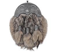 Scottish Full Dress Kilt Sporran with Brown Fur and Antique Silver Thistle Cantle - Traditional Highland Formal Accessory For Men - Leather Sporrans Belt (Brown - Heilan Coo Sporran)