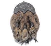 Scottish Full Dress Kilt Sporran with Brown Fur and Antique Silver Thistle Cantle - Traditional Highland Formal Accessory For Men - Leather Sporrans Belt (Brown - Full Dress Stag Head Sporran)