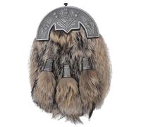 Scottish Full Dress Kilt Sporran with Brown Fur and Antique Silver Thistle Cantle - Traditional Highland Formal Accessory For Men - Leather Sporrans Belt (Brown - Thistle Emblem)