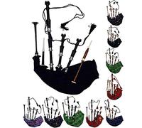 Scottish Full Size Bagpipe Rosewood or Brown Finish with Silver Plain Mounts Free Tutor Book, Carrying Bag, Drone, Reeds (Black, Black)