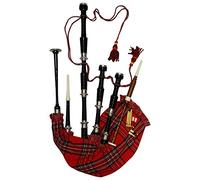 Scottish Full Size Bagpipe Silver Plain Mounts Black Finish Highland Bagpipes with accessories (Black, Royal Stewart)