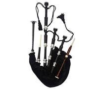 Scottish Full Size Bagpipe Silver Plain Mounts Highland Bagpipes with Black Velvet Finish and Accessories