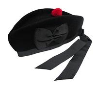 Scottish Glengarry Wool Piper Hat 4 Kilts Army Bagpipe, Black, 59 cm