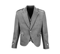 Scottish Gray Wool Argyle Kilt Jacket with Five Button Vest - Traditional Formal Attire for Events & Weddings (UK, Numeric, 48, Regular, Regular, Gray)