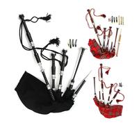 Scottish Great Highland Bagpipe Black Plain Full Silver Mount Utility Tartan, Red And Brown Royal Stewart Tartan Bagpipe With Free Carry Bag & Free Practice Chanter (Black Utility)