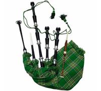 Scottish Great Highland Bagpipe - Silver Mount | Rosewood or Black Finish | Various Tartan Options (Irish Green)