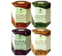 Scottish Haggis Pack of 4: Traditional Scottish, with Venison, Scotch Whisky Flavour and Vegetarian Haggis in a Tin Scotland's National Dish