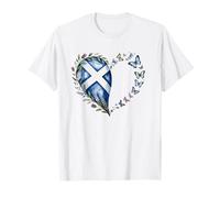 Scottish Heart Love Scotland Flag Tartan Thistle Flowers T-Shirt