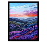 Scottish Heather Fields Artwork Purple Hills Framed Art Print Artery8 Blue A4