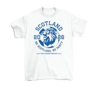 Scottish Heritage Lion Rampant Tee - Medium - Adults Unisex White Cotton T-Shirt with Bold Blue Royal Banner Style Print, Tartan Army Supporters Top for Summer 2026 Match Day