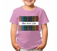Scottish Heritage Plaid Pattern T-Shirt Featuring The Wee Yin Comfortable Cotton Tee for Kids Casual Everyday Wear #T490 Light Pink 2-3 Years