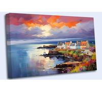 Scottish Highland Abstract Cottage - Canvas Wall Art Picture Print Ready To Hang Stretched Over A Frame - 36 x 24 inch / 91 x 61 cm
