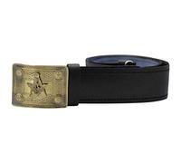 Scottish Highland Black Plain Leather Kilt Belt with Antique Masonic Badge 4 Dome Buckle (L)