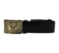 Scottish Highland Black Plain Leather Kilt Belt with Antique Stag Head Badge Buckle (XXL)
