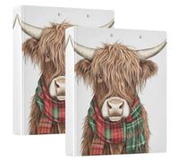 Scottish Highland Cattle Scarf 1.5 Inch Binder Round Rings with Pockets 1/2 Pack Office Supplies Hardcover