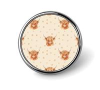 Scottish Highland Cow And Dot Round Pin Brooch Enamel Lapel Badges Jewelry Decor for Backpack Hats