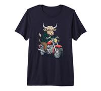 Scottish Highland Cow Cattle Hairy Cow Rides Motorcycle Premium T-Shirt