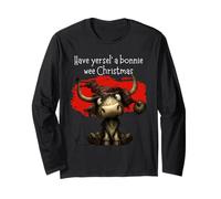 Scottish Highland Cow Christmas Bonnie Wee Holiday Design Long Sleeve T-Shirt